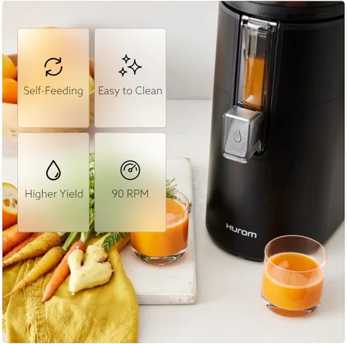 Miniatura 9 de Hurom Exprimidor lento H400 renovado y fácil de limpiar, negro mate, manos libres, tolva se adapta a productos enteros, motor silencioso, limpieza