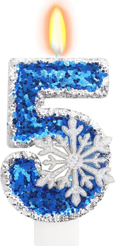 Miniatura 34 de Velas temáticas de cumpleaños de nieve congelada, vela de cumpleaños número 4 para suministros de fiesta, decoración de fiesta de cumpleaños Azul