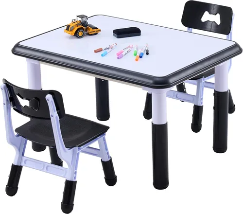 Set de mesa y sillas para niños GTOLV (2 sillas), juego de mesa y silla ajustable en altura para niños de 3 a 8 años con escritorio con grafitis,