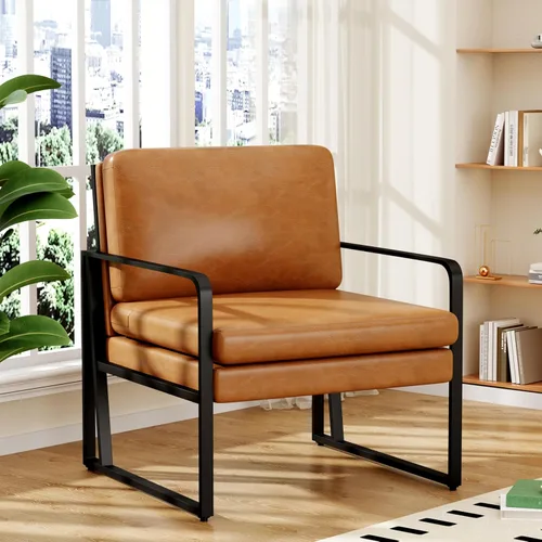 ALISH Sillas de acento, sillón tapizado, sillas modernas de sala de estar, sillón de lino con brazos laterales, sillas de lectura con patas de metal