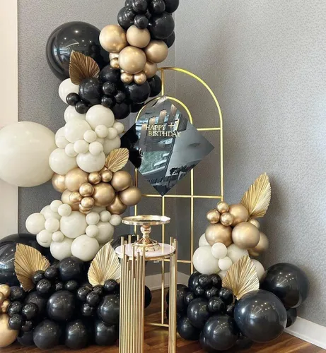 Miniatura 3 de Dagelar Globos de color negro, dorado y beige, 60 globos de arena negra dorada y blanca, globos de fiesta con confeti dorado metálico