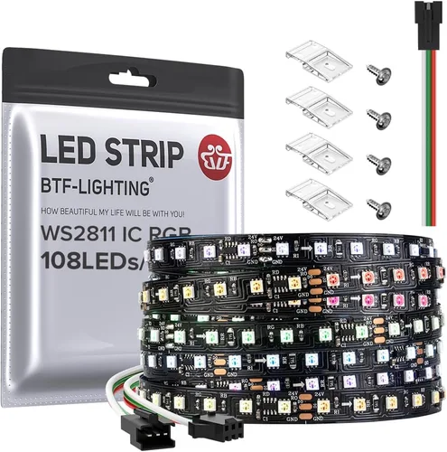 Miniatura 13 de BTF-LIGHTING Tira de luz LED RGB WS2811 direccionable de 2835SMD con color persiguiendo 9.8 pies DC24V 108LED/m 18píxeles/m 8mm de ancho IP65