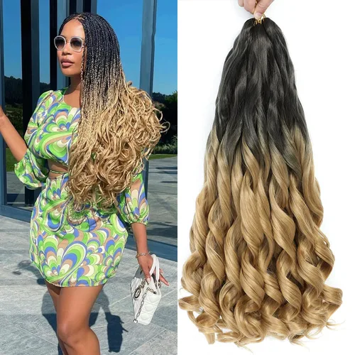 Miniatura 15 de Cabello Rizado Francés para Trenzar de 18 Pulgadas, 8 Paquetes Color Borgoña - Cabello para Trenzar Pre-Estirado con Rebote - Extensiones de Cabello