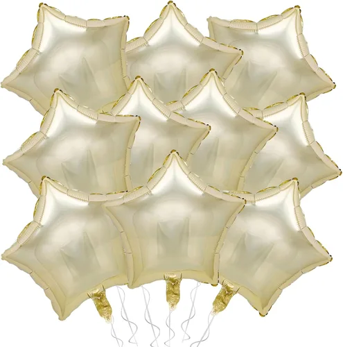 Miniatura 31 de Globos de papel de aluminio con forma de estrella de arena beige, marrón y blanco, 10 globos de Mylar en forma de estrellas de 18 pulgadas