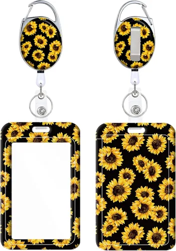 Miniatura 11 de Portainsignia Retráctil, Carrete de Insignia con Clip para Cinturón de Patrón Estampado Lindo con Llavero, Protector de Tarjeta de Identificación
