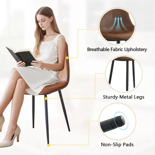 Miniatura 7 de Juego de mesa de comedor moderno para 4, mesa de cocina de madera de 63 pulgadas con 4 sillas tapizadas de gamuza de tela, estilo granja con parte