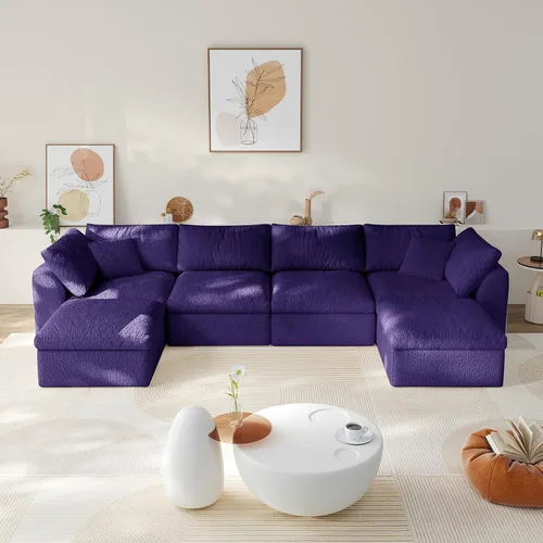 Miniatura 18 de Sofá modular de nube sin hueso de 108 pulgadas con asiento profundo para sala de estar, sofá en forma de L con otomana, tela de copo de nieve y Negro