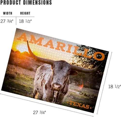 Miniatura 6 de Lantern Press Rompecabezas de 1000 piezas, Amarillo, Texas, Longhorn y Sunset