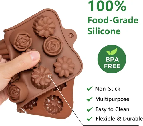 Miniatura 3 de 6 paquetes de moldes de silicona para caramelos de chocolate con forma de flor, moldes de silicona antiadherentes de grado alimenticio para gelatina