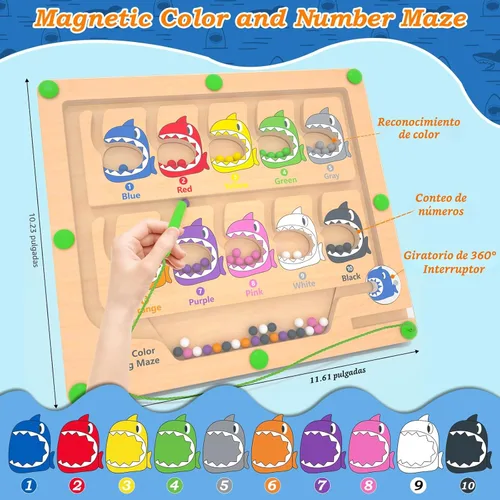 Miniatura 4 de Laberinto magnético de color y número, juguetes Montessori de conteo y emparejamiento, tablero de juego de laberinto magnético de madera, juguetes