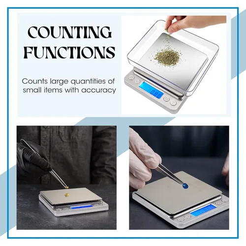 Miniatura 3 de Copkim Paquete de 2 básculas digitales de gramos, 17.64 oz/0.00 oz, báscula portátil de joyería para alimentos con accesorios de peso de calibración
