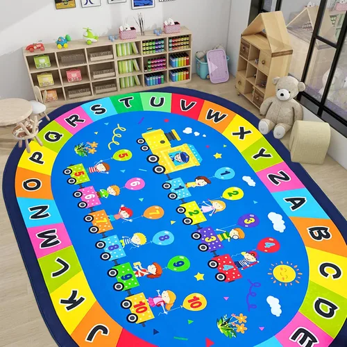 Miniatura 9 de USTIDE Alfombra ovalada para niños, 5 x 7 pulgadas, con letras del alfabeto ABC, alfombra educativa antideslizante, alfombra de juego para el aula