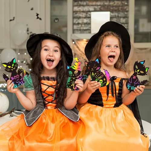 Miniatura 6 de CY2SIDE Tarjetas de rascar de gato negro de Halloween - Juego de 60 piezas de tarjetas de ornamento espeluznante de Halloween para niños, kit