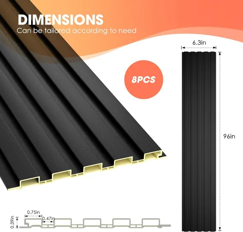 Miniatura 3 de OUZUGIE WPC Paneles de Pared de Lata Acústica, Paquete de 8 Paneles de Pared 3D de 96 x 6 Pulgadas para Decoración de Paredes Interiores, Sala