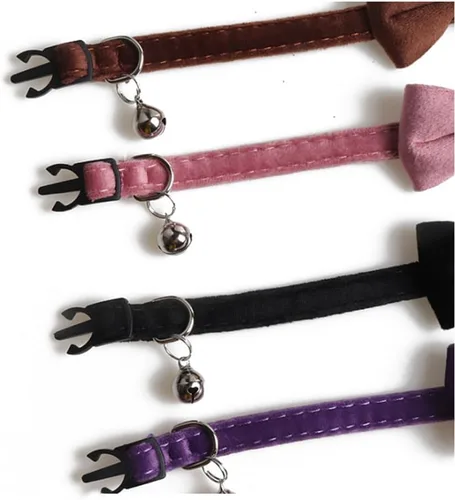 Miniatura 4 de Love Dream Collar de gato con pajarita y campanas, paquete de 2 collares de terciopelo de seguridad para gatitos con pajarita extraíble para gatos