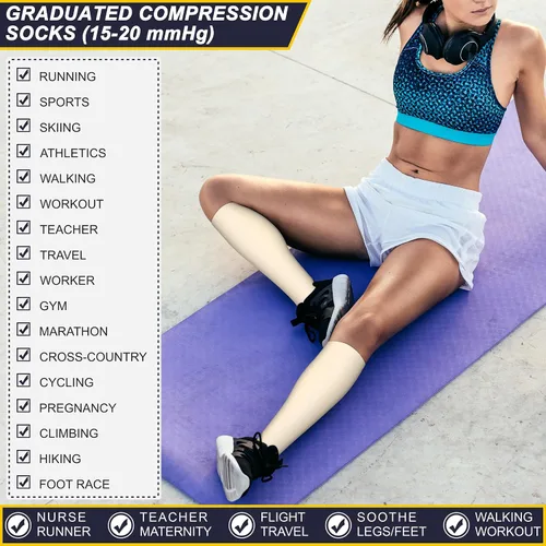 Miniatura 5 de Calcetines de compresión para mujeres y hombres (6 pares) 15-20 mmHg son para atletismo, correr, montar, viajar, enfermería médica, mejor apoyo