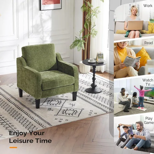 Miniatura 9 de VINGLI Silla de Acento para Sala de Estar Sillas Verde Oliva Silla de Lectura para Dormitorio Silla con Brazo Recogido Sillas de Acento Modernas
