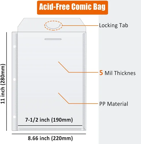 Miniatura 4 de Bolsas para cómics, fundas para encuadernación de cómics, paquete de 12 bolsas protectoras para cómics
