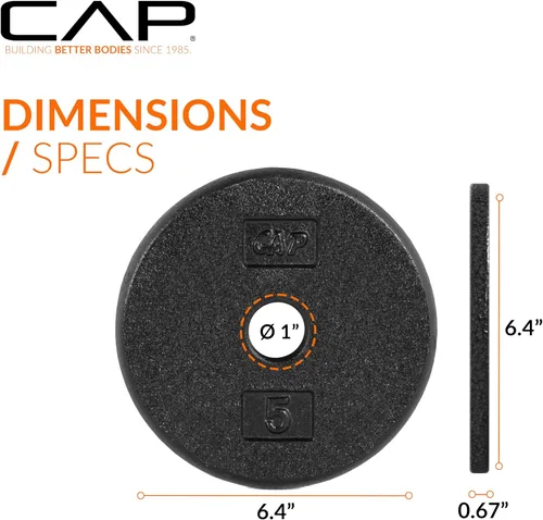 Miniatura 4 de CAP Barbell Placas de peso estándar de hierro fundido de 1 pulgada, individuales y juegos 1.25-50 libras Múltiples opciones