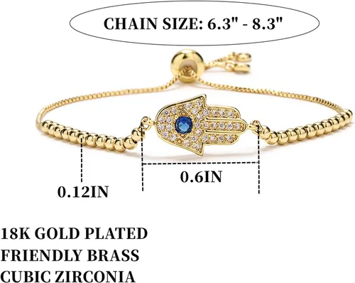 Miniatura 5 de Evil Eye Bracelets Hamsa Bracelet - 18K Gold Plated Adjustable Eye of Protection Bracelet Silver Evil Eye Amulet ojo Bracelet Gold Evil Eye Jewelry