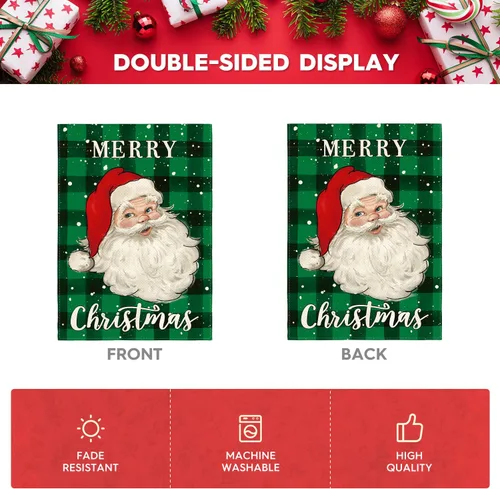 Miniatura 6 de AVOIN colorlife Bandera de casa de Papá Noel de Navidad de 28 x 40 pulgadas de doble cara, bandera decorativa al aire libre de Navidad, verde