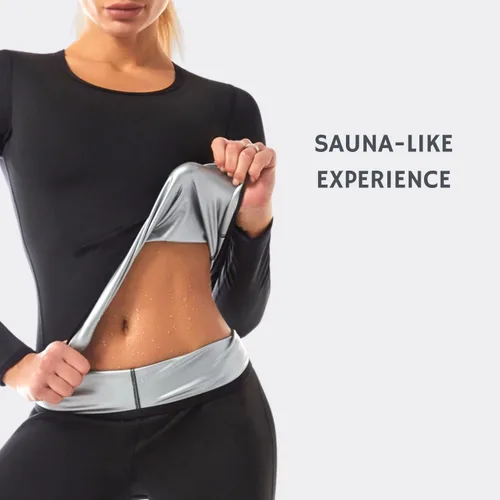 Miniatura 2 de Nano Hertz Traje de sudor para sauna, moldeador de cuerpo, camiseta de manga larga para mujer