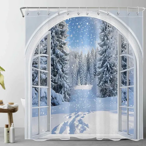Miniatura 11 de LB Cortina de ducha de otoño para baño, divertido gato negro con fantasma en la bañera en el bosque de otoño, cortina de ducha de tela de cosecha