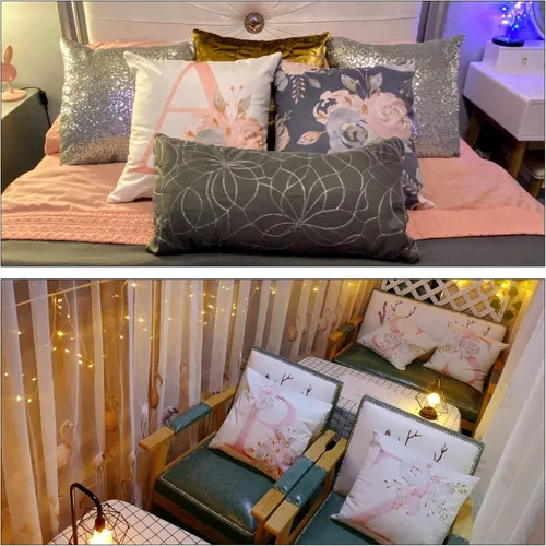Miniatura 6 de Fundas de Almohada Decorativas del Alfabeto, Fundas de Cojín con Letras ABC y Flores, Fundas de Cojín Cuadradas de 18 x 18 Pulgadas, Protectores