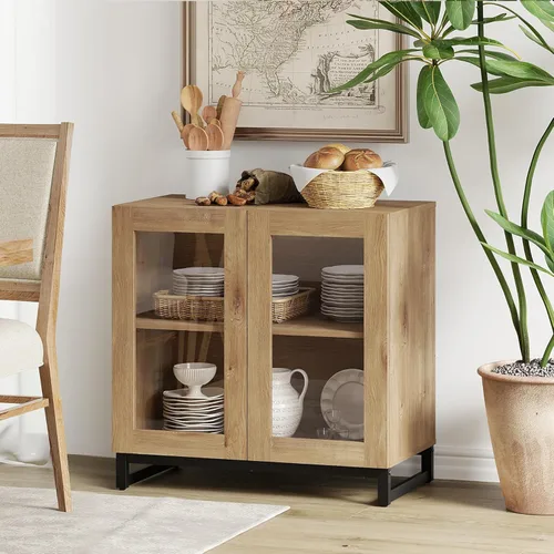 Miniatura 44 de WAMPAT - Gabinetes de aparador con puertas de vidrio, aparador moderno con estante ajustable, gabinete de almacenamiento para barra de café
