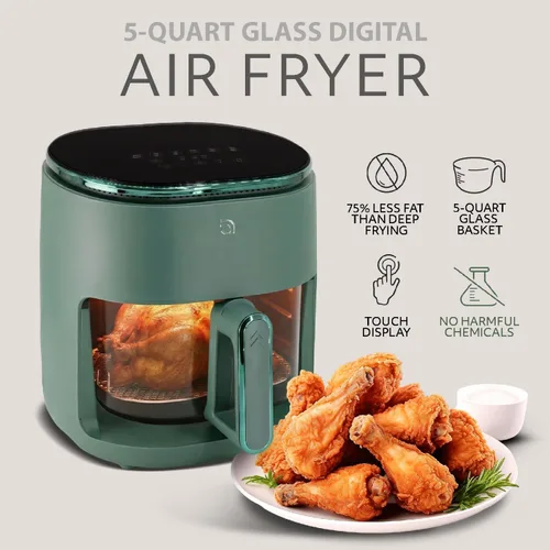 Miniatura 2 de WILLOW Eco Series - Freidora de aire 6 en 1 con cesta de vidrio, freidora de aire no tóxica de 5 cuartos de galón con pantalla digital, temperatura
