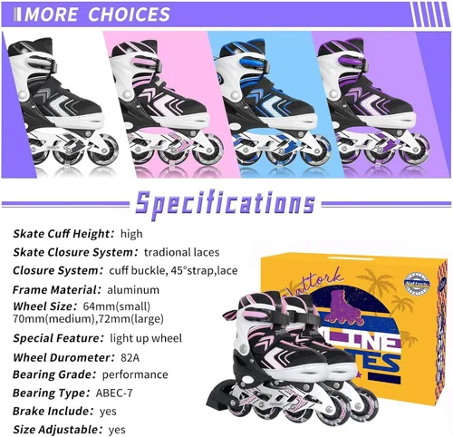 Miniatura 6 de Nattork Patines en línea ajustables para niñas y niños con ruedas completamente iluminadas, patines en línea para principiantes para niños y jóvenes