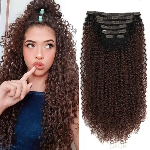 Miniatura 14 de Extensiones de cabello sintético con clip, extensiones de cabello sintético negro y rubio miel, extensiones de cabello rizado Jerry para mujeres