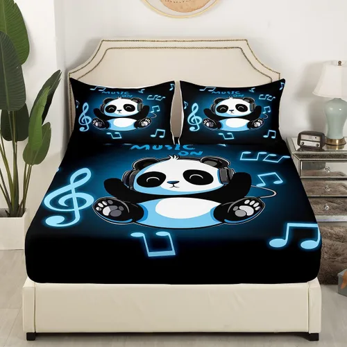 Miniatura 2 de Erosebridal Juego de sábanas bajeras con bolsillo profundo para niños y niñas, tamaño individual, color negro y blanco, con diseño de panda