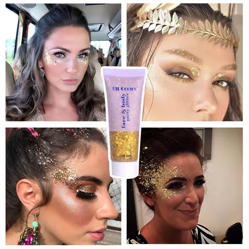 Miniatura 2 de Gel dorado con purpurina corporal y 2 hojas de diamantes de imitación para la cara, maquillaje con purpurina facial y joyas para el cabello, gemas