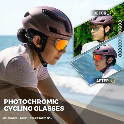 Miniatura 2 de KAPVOE Gafas de ciclismo fotocromáticas para hombres y mujeres, gafas de sol de bicicleta de montaña, gafas deportivas con protección UV Rojo Marrón