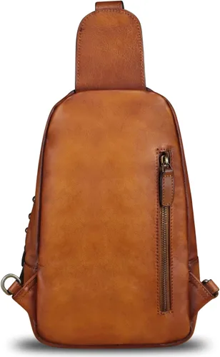 Miniatura 3 de IVTG Bolso bandolera de cuero genuino para mujer, mochila bandolera para el pecho, hombro, senderismo, vintage, hecho a mano, casual, bolso cruzado