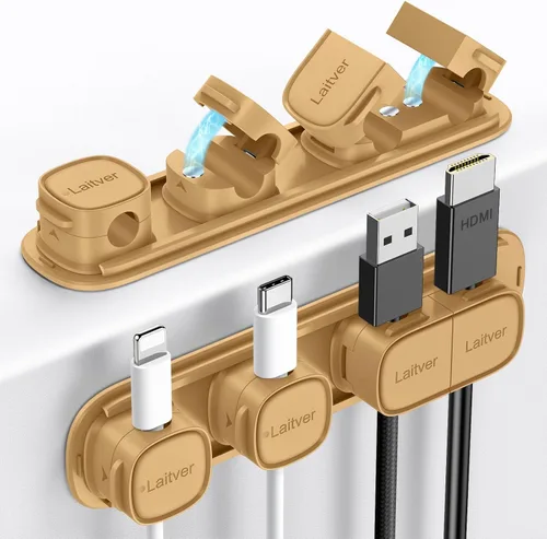 Miniatura 14 de Paquete de 6 clips magnéticos para cables [apertura/bloqueo en 1s], organizador y sujetador de cables Laitver con adhesivo fuerte para escritorio