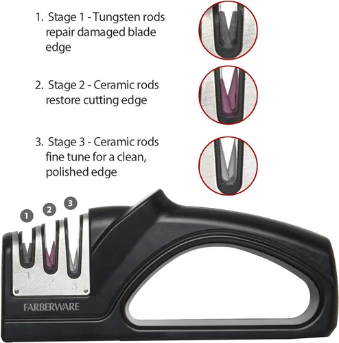 Miniatura 4 de Farberware Edgekeeper - Afilador de cuchillos de cocina de 3 etapas, 7.5 pulgadas, color negro
