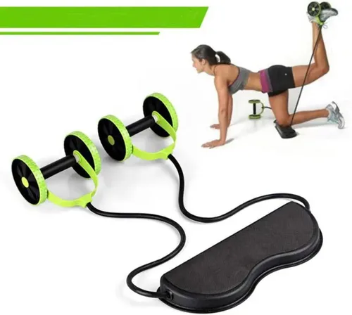 Miniatura 5 de Rueda de rodillo abdominal con bandas de resistencia y rodillera, entrenador abdominal para entrenamientos en casa o gimnasio, esculpe abdominales