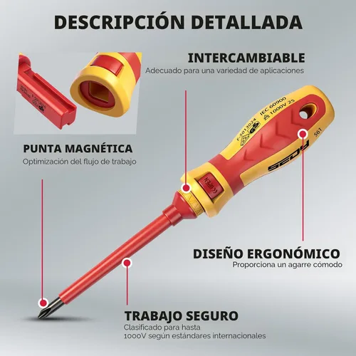 Miniatura 5 de Juego de destornilladores eléctricos aislados de 1000 V – Juego de destornilladores eléctricos profesionales de 13 piezas, mango de aislamiento CRV