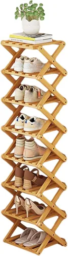 Miniatura 14 de YYW Zapatero de bambú para entrada, organizador vertical de almacenamiento de zapatos plegable y sin instalación, estantes para zapatos, estante
