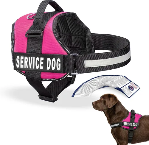 Miniatura 5 de Arnés Industrial Puppy para perros con correas y asa, y chaleco con parche reflectante, en un cómodo diseño de malla, Hot Pink Rosa encendido