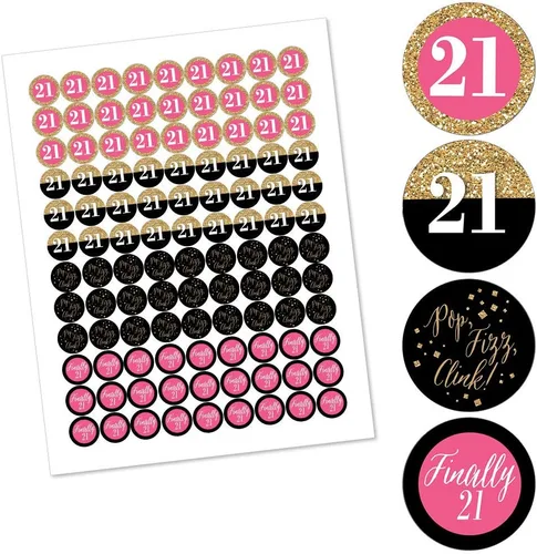 Miniatura 2 de Big Dot of Happiness Finally 21 Girl - Etiquetas redondas para fiesta de cumpleaños número 21, etiquetas adhesivas para regalos de chocolate