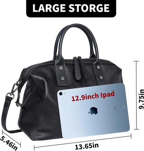 Miniatura 4 de Iswee - Bolso de hombro de cuero genuino, bolso tote con diseño de morral, con asa superior, bolso de gran capacidad, bolso cruzado