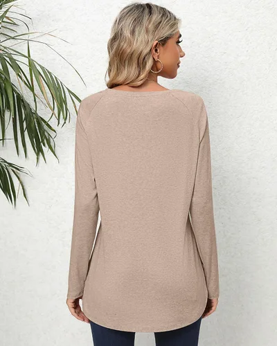 Miniatura 4 de Ficerd 2 Pack Women's Long Sleeve Shirts, Loose Fit Crew Neck Tunic Tops Loose Fit Side Split Basic Pullover Tee Shirts