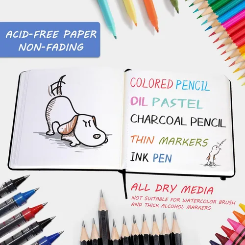 Miniatura 3 de Cuaderno de bocetos de tapa dura cuadrado, papel de dibujo grueso de 120lb/200GSM para marcador, lápiz acuarela, medios mixtos, cuaderno de dibujo