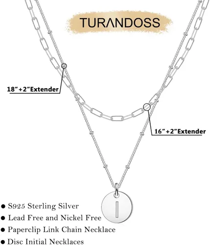 Miniatura 2 de Collares de plata de ley S925 con iniciales en capas para mujer, chapado en oro blanco de 18 quilates, collar de cadena de clip de plata de ley