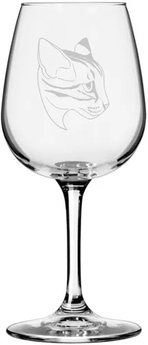 Miniatura 50 de Copa de vino de 12.75 onzas con temática de gato abisinio grabada para todo uso