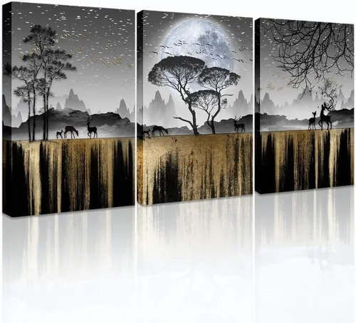 Miniatura 15 de TTHYUEWS Lienzo decorativo de pared para bar, cocina, sala de estar, oficina, baño, decoración del hogar, tablero en blanco y negro, paisaje de Piña