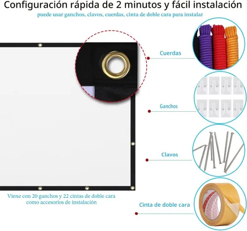 Miniatura 3 de Mdbebbron Pantalla de Proyección de 150 pulgadas 16:9 Plegable Anti-Arrugas Portátil Pantalla de Proyector de Películas para Oficina Teatro en Casa